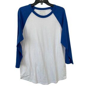 Homefield Raglan Sleeve Baseball TShirt Mens L White Blue Cotton Polyester Tee